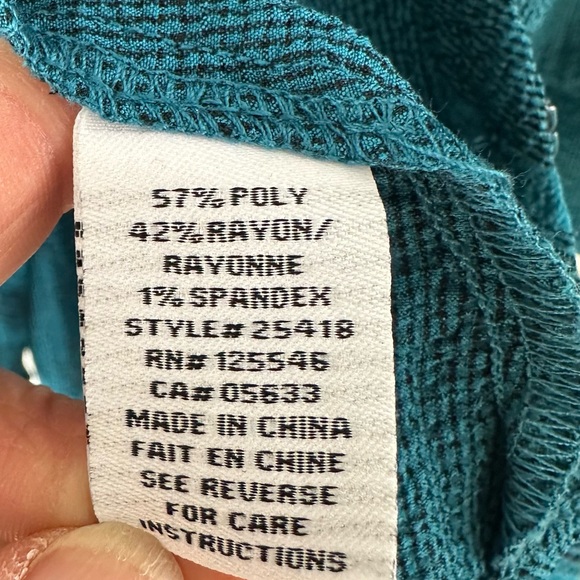 Habitat Textured Button-Up Swing Top Sz L Teal Blue - Picture 9 of 10